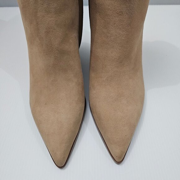 NEW Sam Edelman Weslie Ankle Bootie Womens 7 Tan Suede Wedge Pointed Toe Buckle - Picture 5 of 13